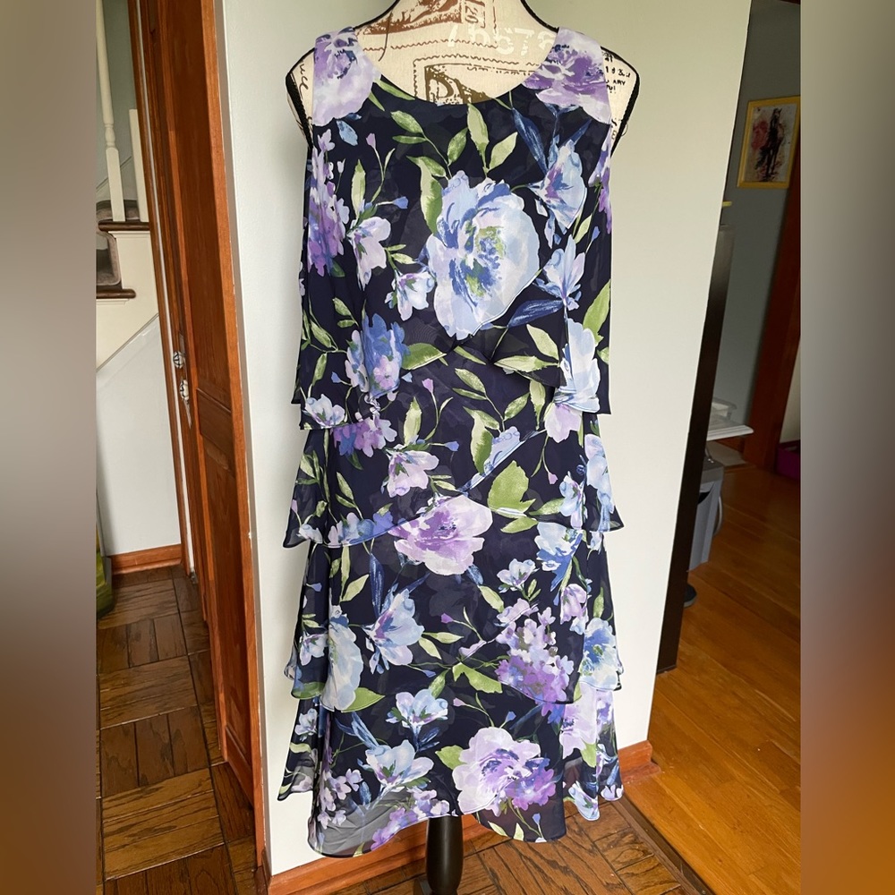 SLNY SL Fashions Floral Tiered Dress, Size 10